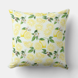 Lemon Tropical Summer Fruit Pattern on Mint 2 Cushion