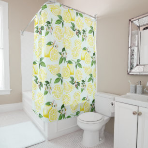 Lemon Tropical Summer Fruit Pattern on Mint 2 Shower Curtain