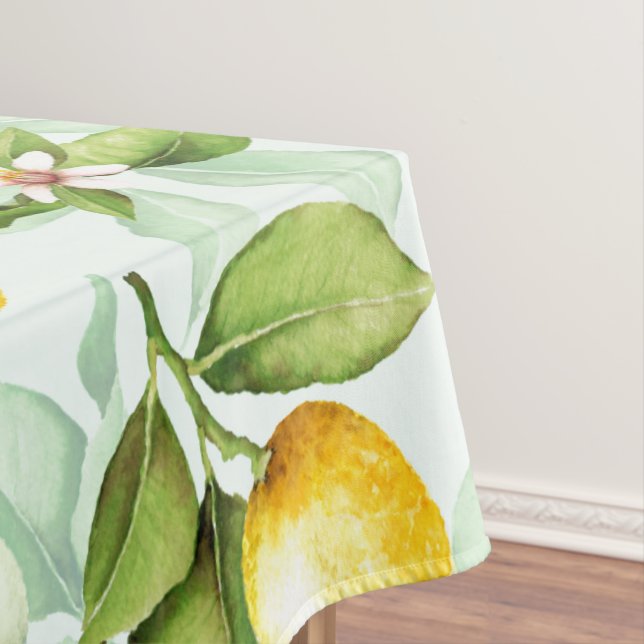 Lemon Tropical Summer Fruit Pattern on Mint Tablecloth (In Situ)