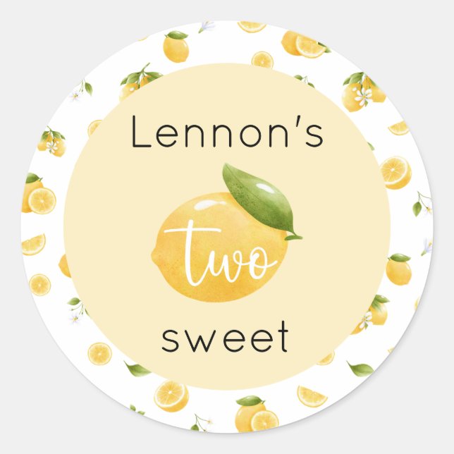 Lemon Two Sweet 2nd Birthday Classic Round Sticker (Front)