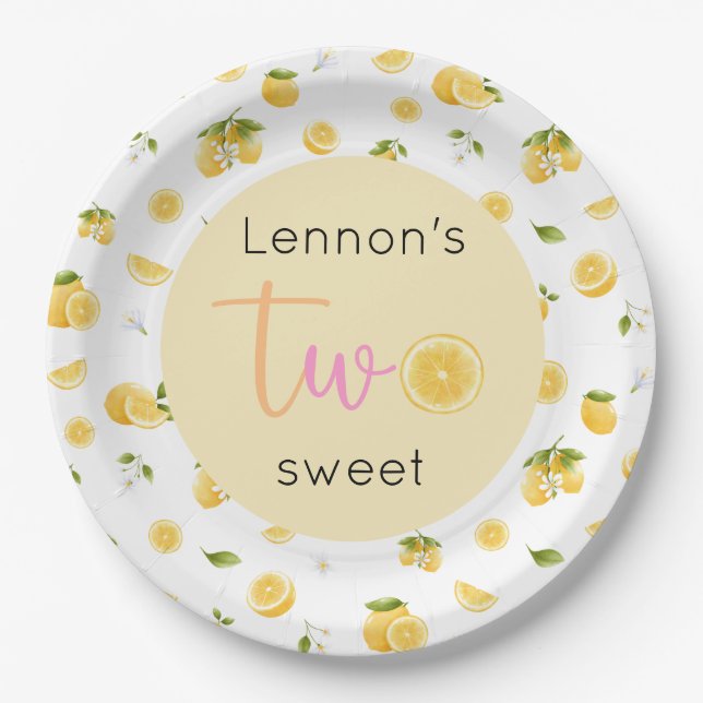 Lemon Two Sweet Birthday Paper Plate (Front)