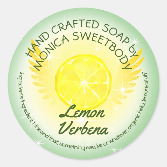 Lemon verbena personalised handmade soap classic round sticker (Front)