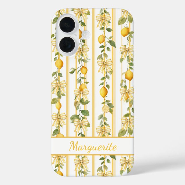 Lemon Vines With Coquette Bows Monogrammed Case-Mate iPhone Case (Back)