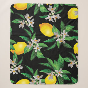Lemon Vintage: Hand-Drawn Floral Texture Sherpa Blanket