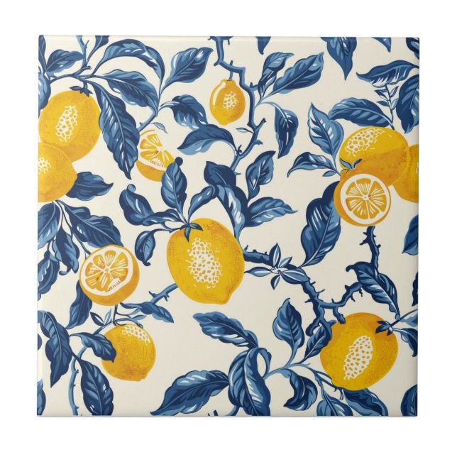 Lemon Vintage Retro Victorian Pattern  Ceramic Tile (Front)