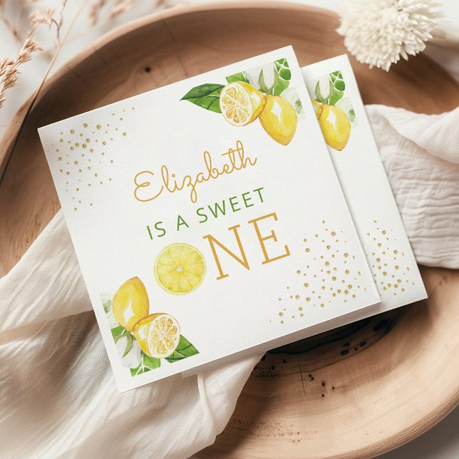 Lemon Watercolor 1st Birthday Party Napkin (Creator Uploaded)