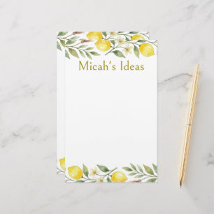 Lemon Watercolor, Blank Paper, Ideas Notes Lists Stationery