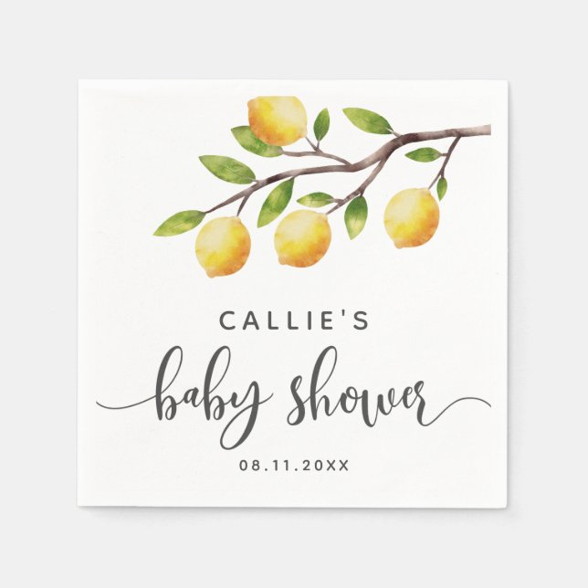 Lemon Watercolor Fruit Baby Shower Napkin (Front)