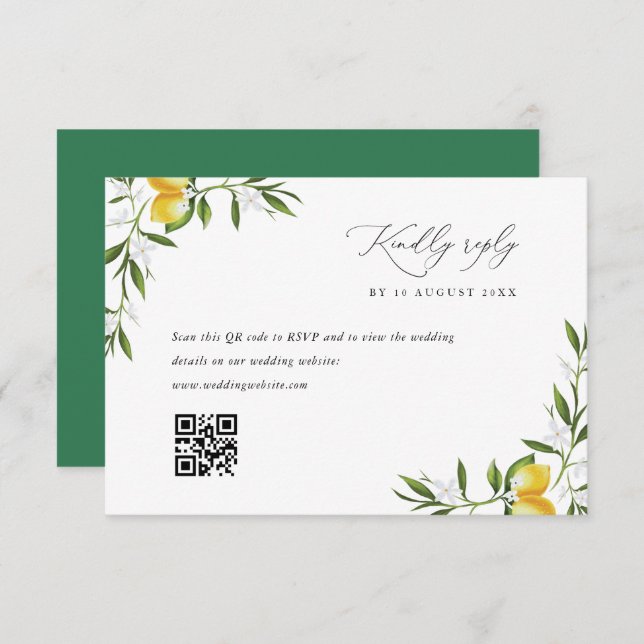 lemon watercolor greenery wedding RSVP card (Front/Back)