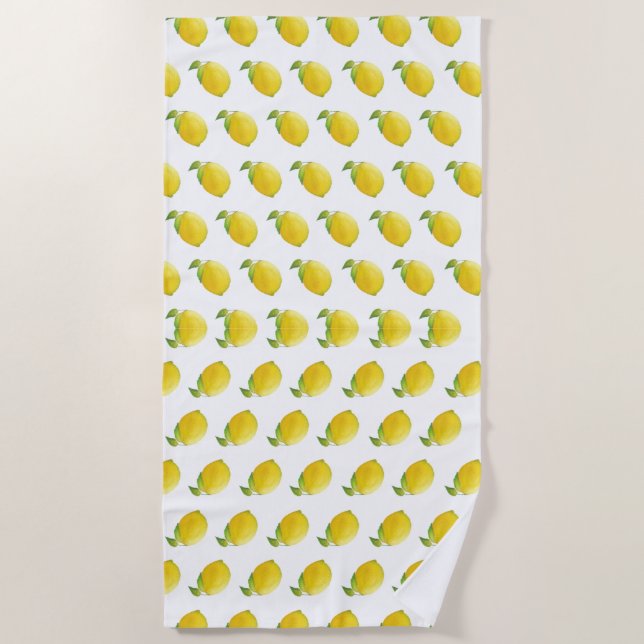 Lemon Watercolor Painting Beach Towel  (Front)