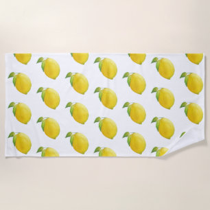 Lemon Watercolor Painting Beach Towel