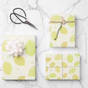 Lemon Watercolor Pattern Citrus Wrapping Paper Sheet