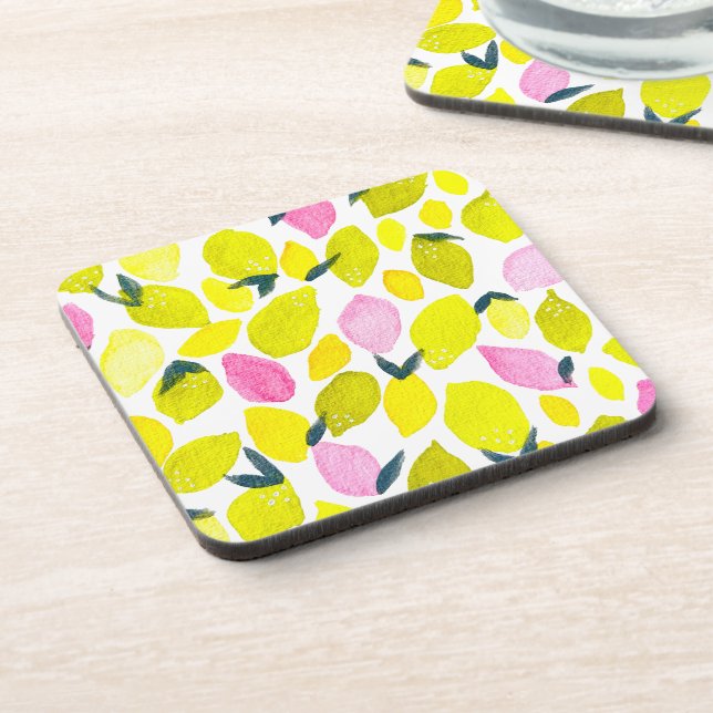 Lemon watercolor pattern coaster (Left Side)