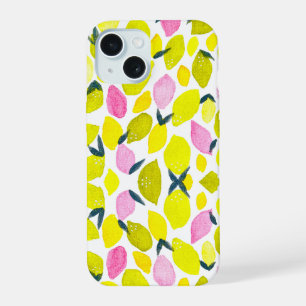 Lemon watercolor pattern iPhone 15 case