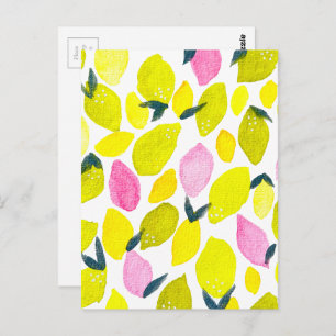 Lemon watercolor pattern postcard