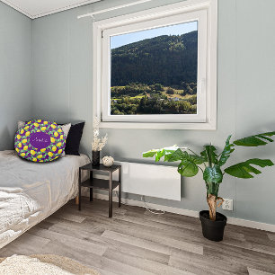 Lemon watercolor pattern simple purple round cushion