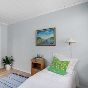 Lemon watercolor pattern yellow girl green cushion