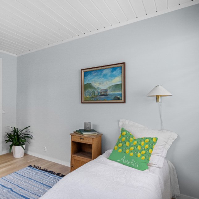 Lemon watercolor pattern yellow girl green cushion (Creator Uploaded)