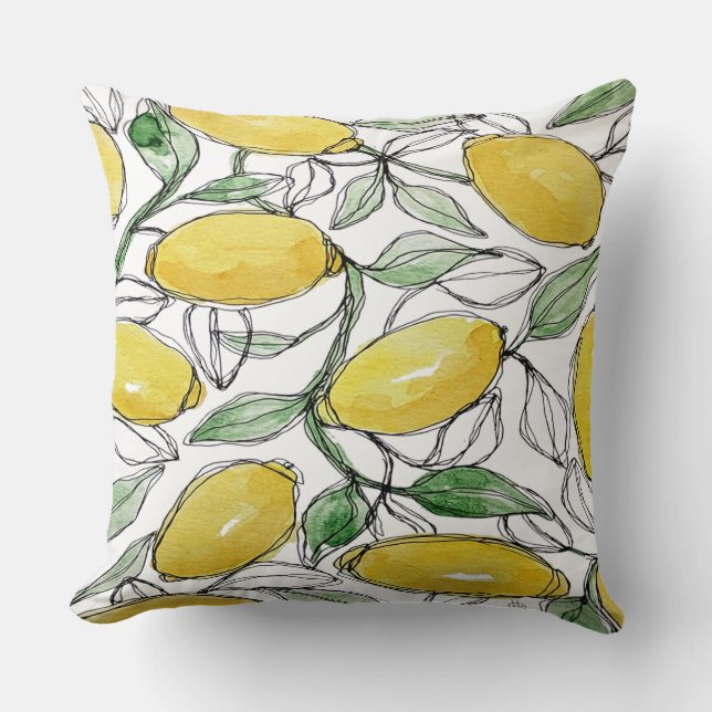Lemon Watercolor Print Cushion (Front)