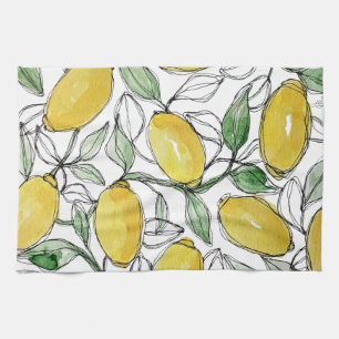 Lemon Watercolor Print Tea Towel