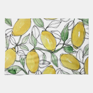 Lemon Watercolor Print Tea Towel