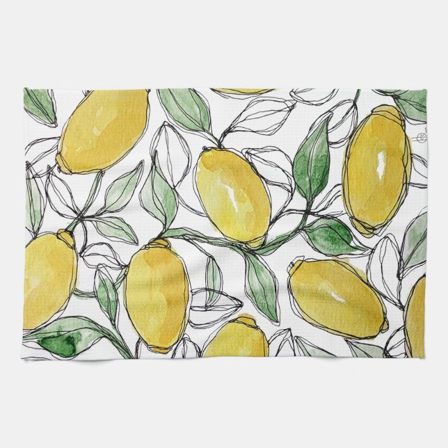 Lemon Watercolor Print Tea Towel (Horizontal)
