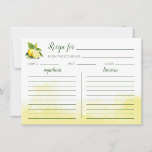Lemon Watercolor Recipe Flat Card