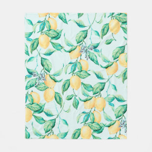 Lemon watercolor seamless pattern fleece blanket