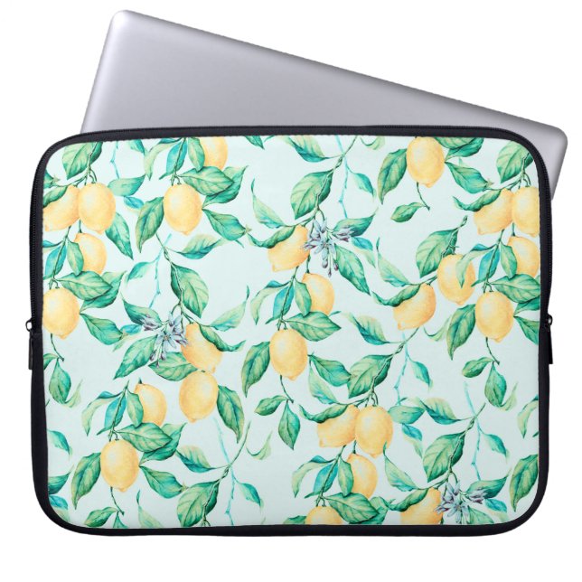 Lemon watercolor seamless pattern laptop sleeve (Front)