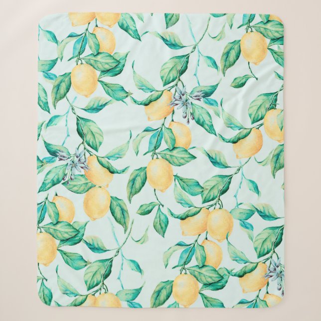 Lemon watercolor seamless pattern sherpa blanket (Front)