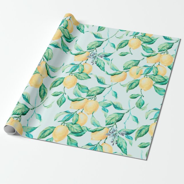 Lemon watercolor seamless pattern wrapping paper (Unrolled)