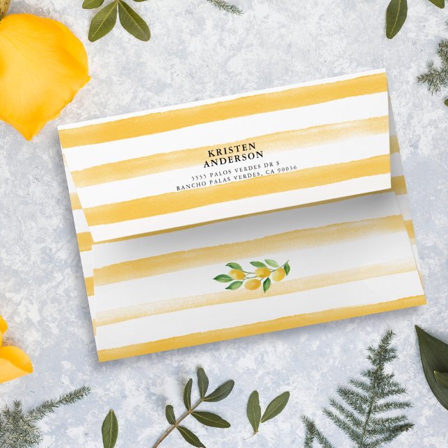 Lemon Watercolor Stripe Yellow Address Envelope (Creator Uploaded)