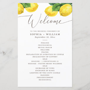 Lemon Watercolor Wedding Citrus Garden Program