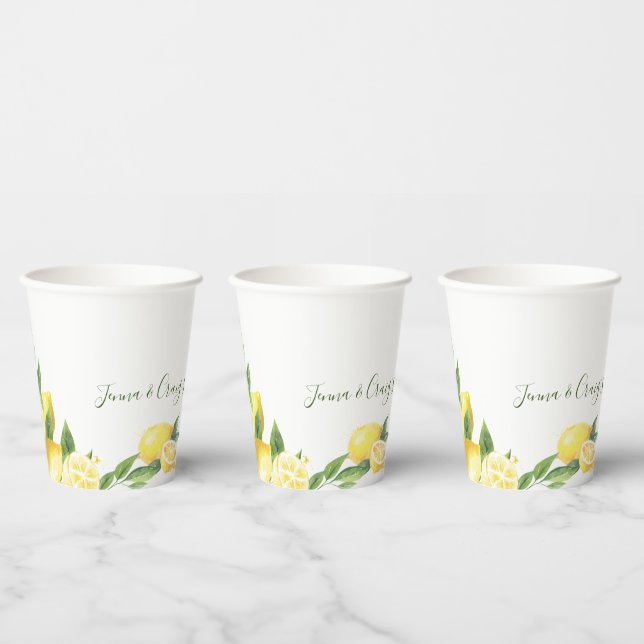 Lemon Watercolor Wedding Paper Cups (Multi)