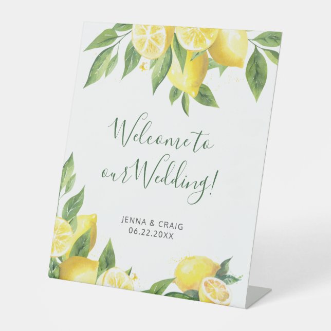 Lemon Watercolor Wedding Pedestal Sign (Front)