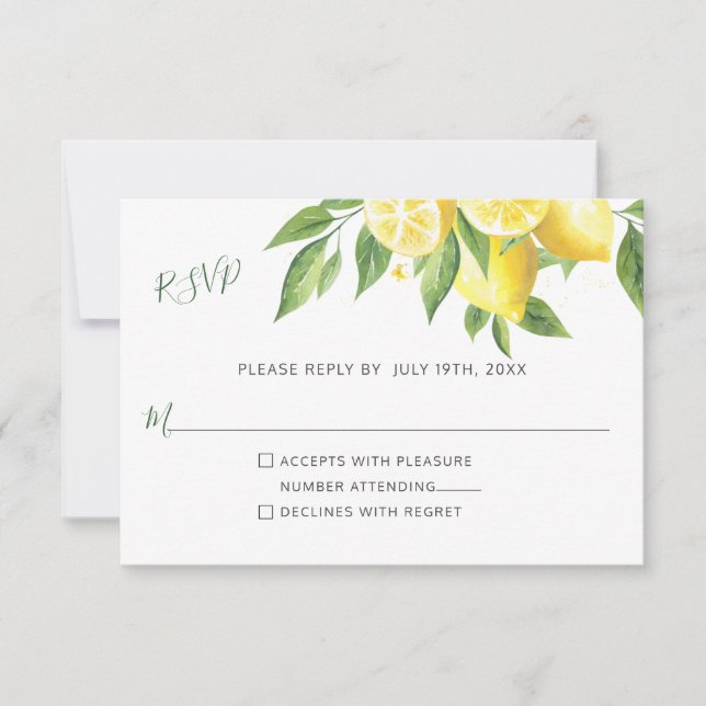 Lemon Watercolor Wedding RSVP Reply (Front)