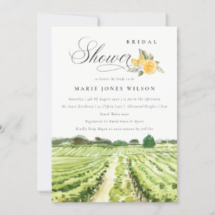 Lemon Watercolor Winery Vineyard Bridal Shower Invitation
