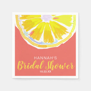 Lemon Watercolor with Orange Sunny Bridal Shower Napkin