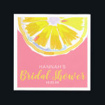 Lemon Watercolor with Pink Bridal Shower Napkin<br><div class="desc">This Bridal Shower napkin features halved watercolor painted lemons and an pink background.</div>