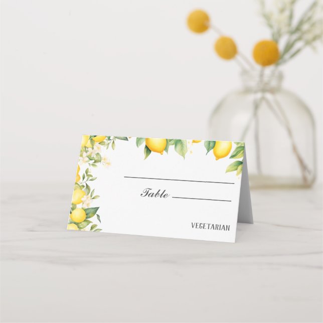Lemon  Wedding Meal Choice & Table Number Place Card (Front)