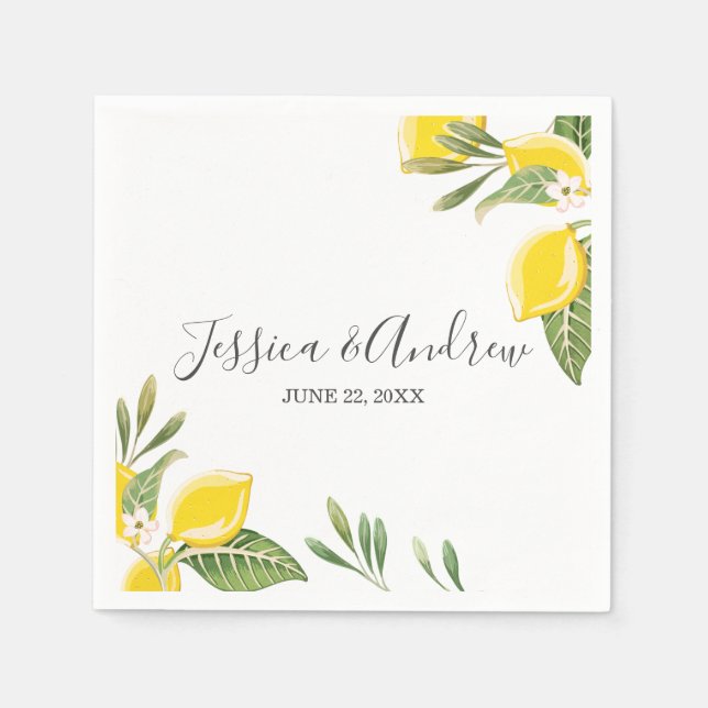 Lemon Wedding Napkin Botanical Personalised Citrus (Front)