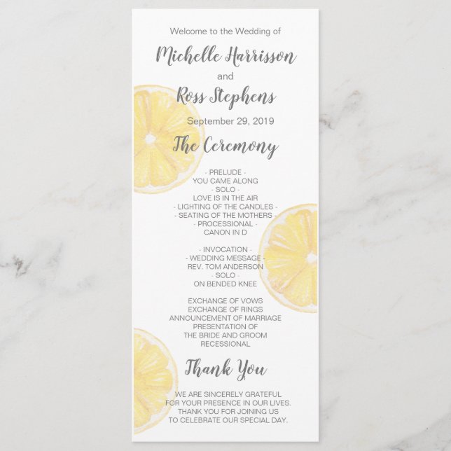 Lemon Wedding Program (Front)