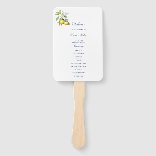 Lemon Wedding Program Hand Fan (Front)