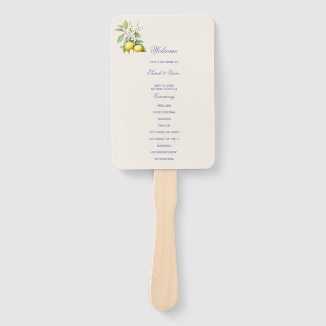 Lemon Wedding Program Hand Fan (Front)
