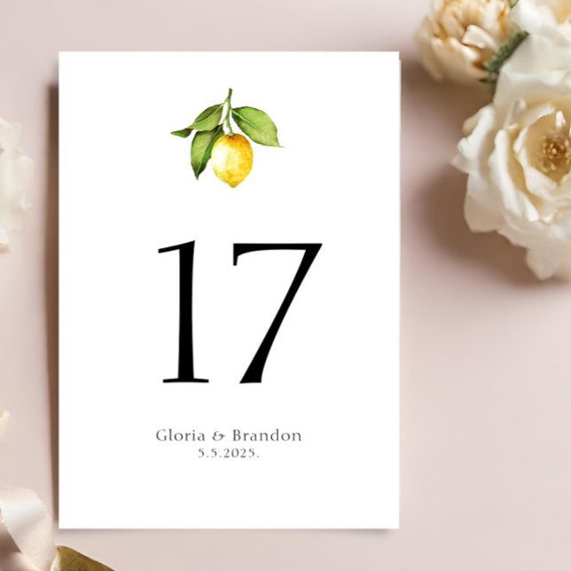 Lemon Wedding Table Number Card (Creator Uploaded)