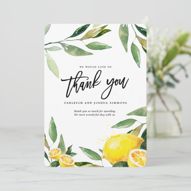Lemon Wedding Watercolor Thank You Card (Standing Front)
