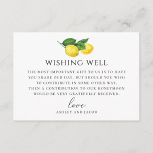 Lemon Wedding Wishing Well   Rustic Honeymoon Enclosure Card
