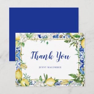 Lemon White Floral Blue Mosaic Tile Thank You Card