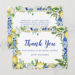 Lemon White Floral Blue Mosaic Tile Thank You Card