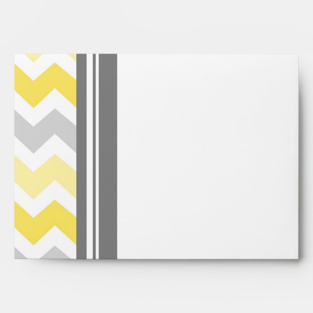 Lemon White Grey Chevron Wedding Envelope (Front)